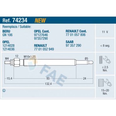 Bougie de Préchauffage Pour Renault Opel Saab 9-5 Vauxhall 7701052949 1214028